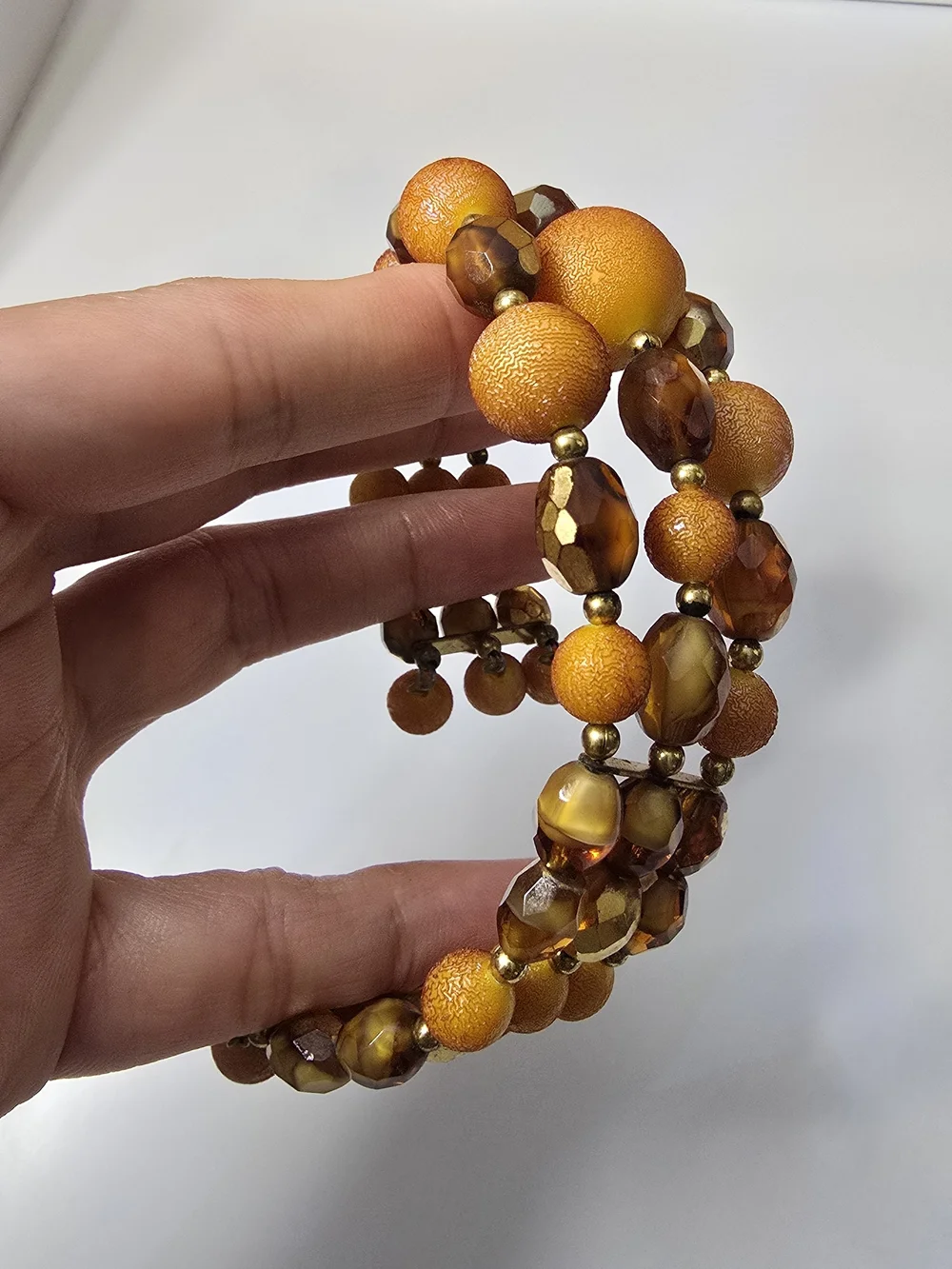 Amber and Gold Beaded Stretch Bracelet - Women Jewelry